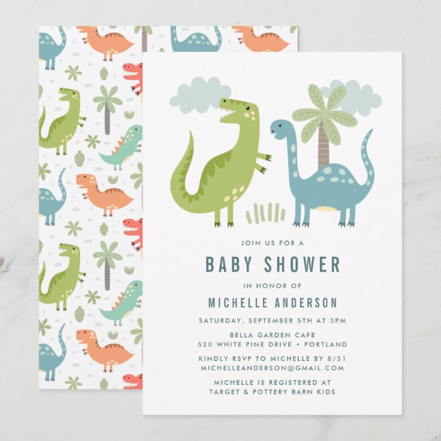 Invitación Cute Dinosaur Baby Shower (Anverso / Reverso)