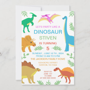 Invitación Cute Dinosaur Birthday Colorful