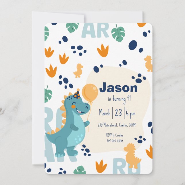 Invitación Cute Dinosaur Birthday Invitation  (Anverso)