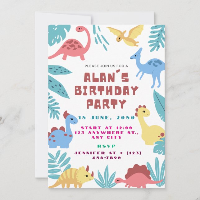 Invitación Cute Dinosaur Birthday Invitation (Anverso)