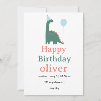Invitación Cute Dinosaur Birthday Invitation for Kids,