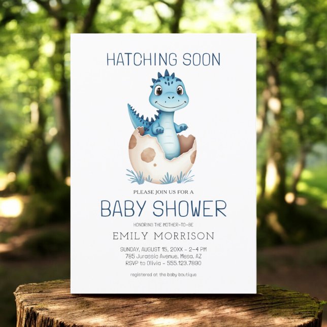 Invitación Cute Dinosaur Blue Hatching pronto Baby Shower (Subido por el creador)