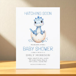 Invitación Cute Dinosaur Blue Hatching pronto Baby Shower
