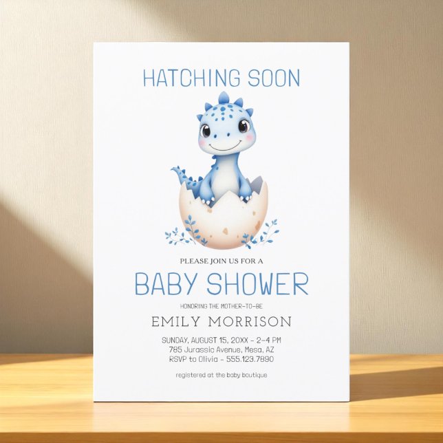 Invitación Cute Dinosaur Blue Hatching pronto Baby Shower (Subido por el creador)