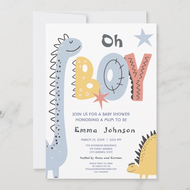 Invitación Cute Dinosaur Boy Baby Shower (Anverso)