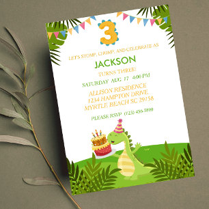 Invitación Cute Dinosaur Boys Tercer Día de Fiesta