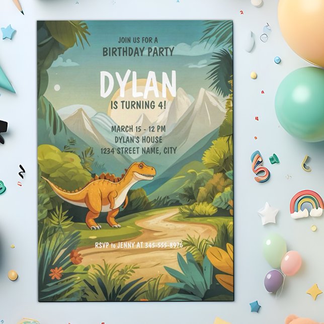 Invitación Cute Dinosaur Greenery 4º Fiesta de cumpleaños (Subido por el creador)