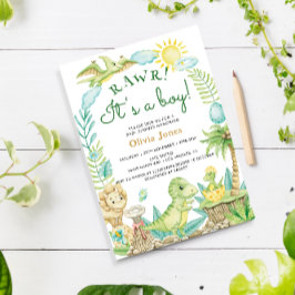 Invitación Cute Dinosaur Huevo Watercolor Boy Baby Shower