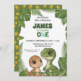 Invitación Cute Dinosaur Jungle First Birthday Invitation