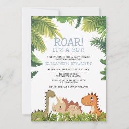 Invitación Cute Dinosaur Jurassic Greenery Baby Shower