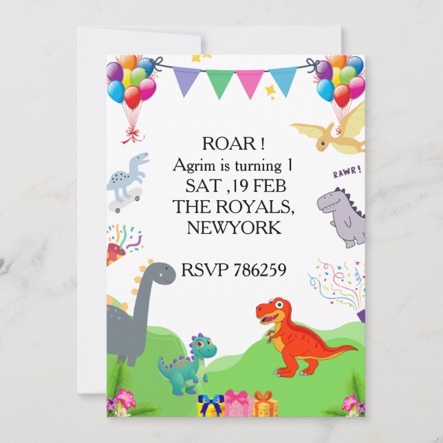 Invitación Cute Dinosaur Kids Birthday Invitation (Anverso)