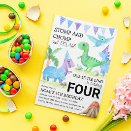 Invitación Cute Dinosaur Pisotón, Mordisco y Rugido Cumpleaño