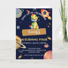 Invitación Cute Dinosaur rainbow Galaxia espacio fiesta de cu