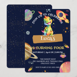 Invitación Cute Dinosaur rainbow Galaxia espacio fiesta de cu