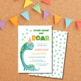 Invitación Cute Dinosaur Stomp Chomp Roar Birthday