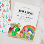 Invitación Cute Dinosaur Unicorn Cake Candle Joint Cumpleaños<br><div class="desc">Invitación conjunta de cumpleaños a la copa de pastel de unicornio de dinosaurio</div>
