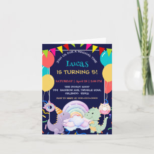 Invitación Cute Dinosaur Unicornio Arcoíris donut patrón de g