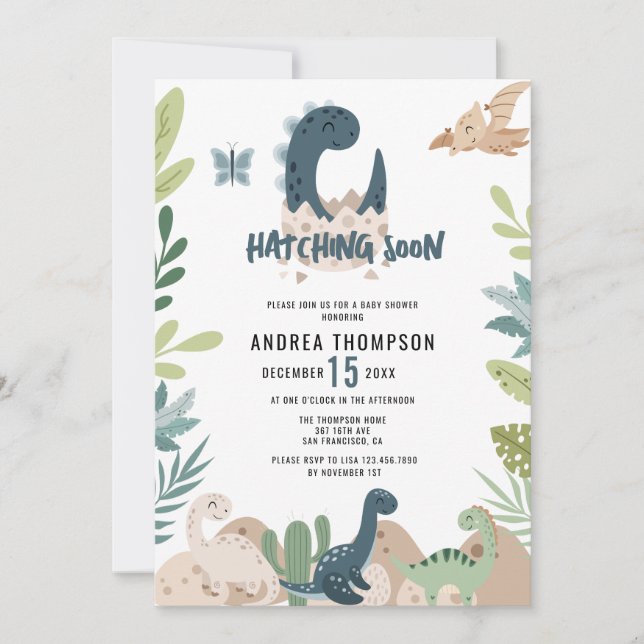 Invitación Cute Dinosaur Watercolor Baby Shower (Anverso)