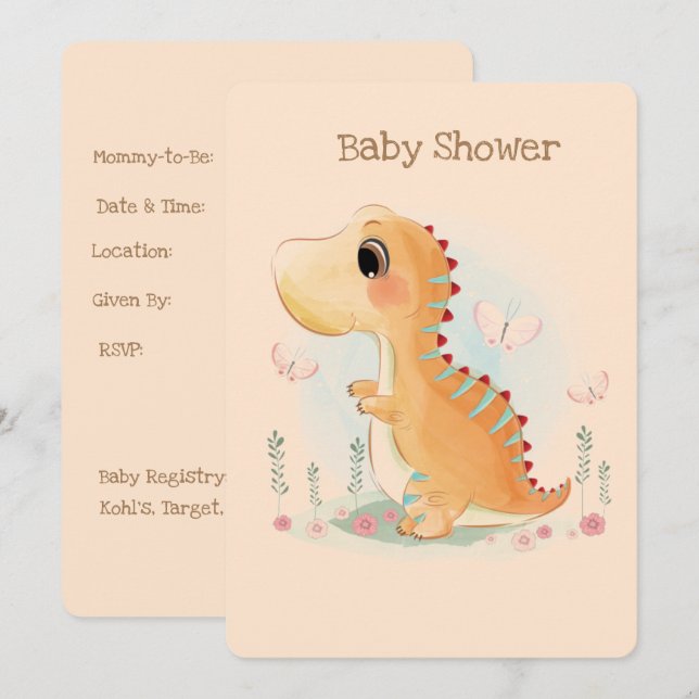 Invitación Cute Dinosaur Watercolor Baby Shower (Anverso / Reverso)