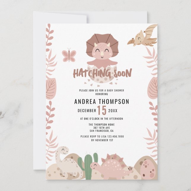 Invitación Cute Dinosaur Watercolor Baby Shower (Anverso)