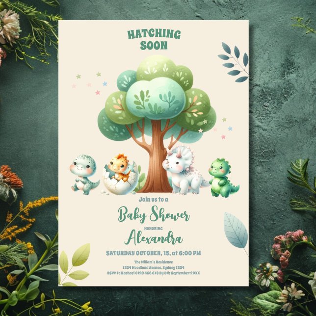 Invitación Cute dinosaurio acuarela Hatching pronto Baby Show (Subido por el creador)