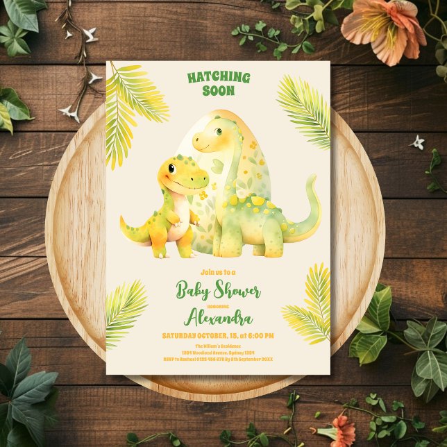 Invitación Cute dinosaurio acuarela Hatching pronto Baby Show (Subido por el creador)