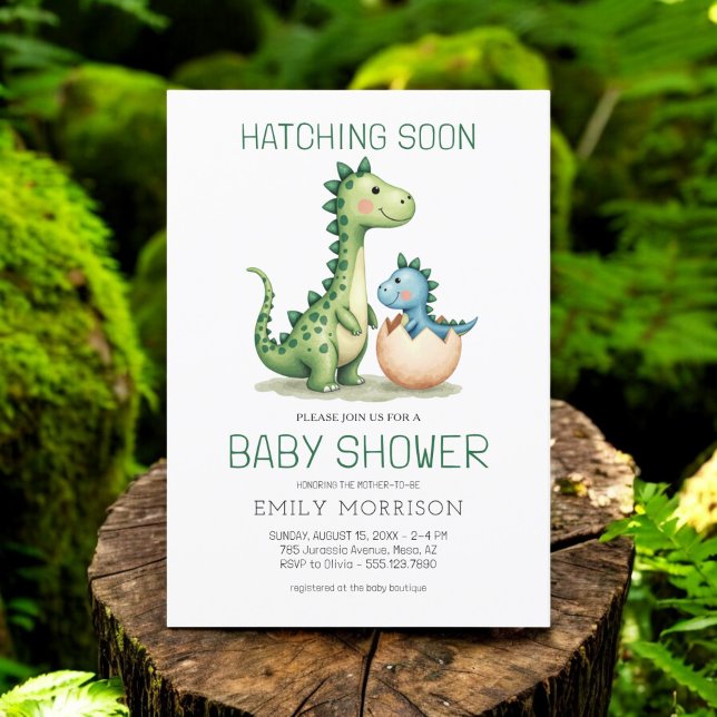 Invitación Cute dinosaurio acuarela Hatching pronto Baby Show (Subido por el creador)
