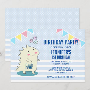 Invitación Cute Dinosaurio Amarillo con Estrellas Felices Cum