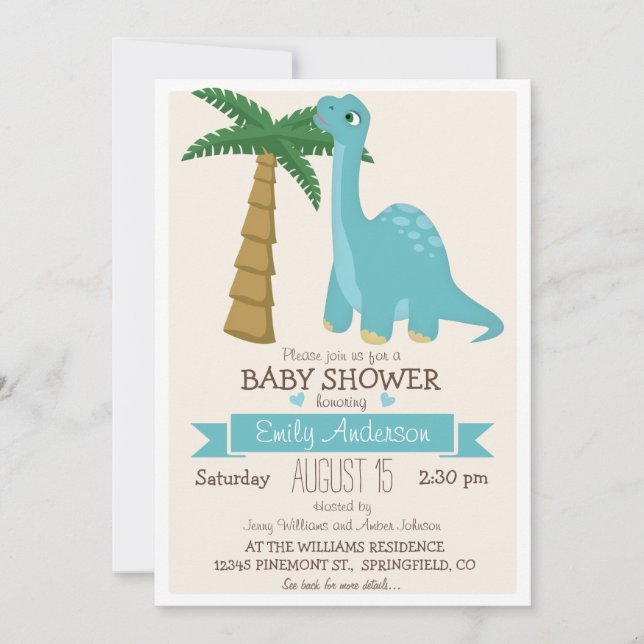 Invitación Cute dinosaurio Baby Shower o Sprinkle (Anverso)