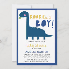 Invitación Cute Dinosaurio bebé ducha Boy Azul Moderno