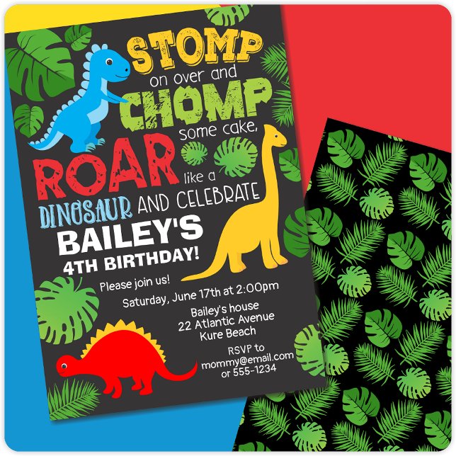 Invitación Cute dinosaurio colorido niño cumpleaños (Subido por el creador)