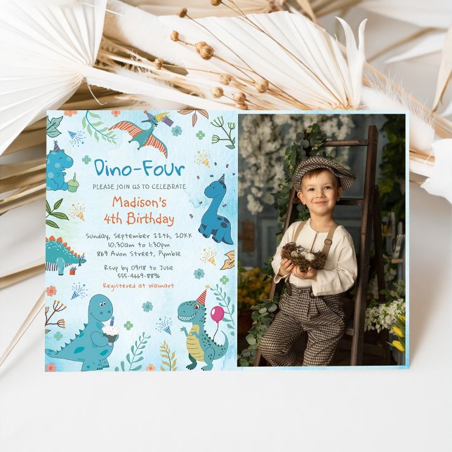 Invitación Cute dinosaurio Dino Cuatro Fiestas de cumpleaños (Subido por el creador)