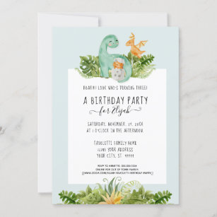 Invitación Cute Dinosaurio Jungle Foliage Famday Party Boy 