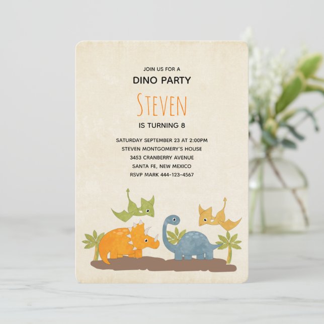 Invitación Cute Dinosaurios Aniversario de la Vida Silvestre  (Anverso de pie)