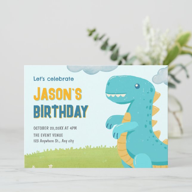 Invitación Cute dinosaurios cumpleaños (Anverso de pie)
