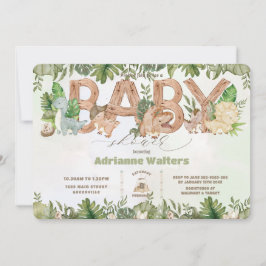 Invitación Cute Dinosaurios Greenery Boy Baby Shower