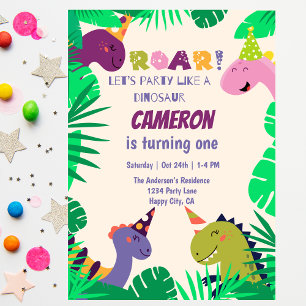 Invitación Cute Dinosaurios Roar Hagamos Divertido Primer Cum