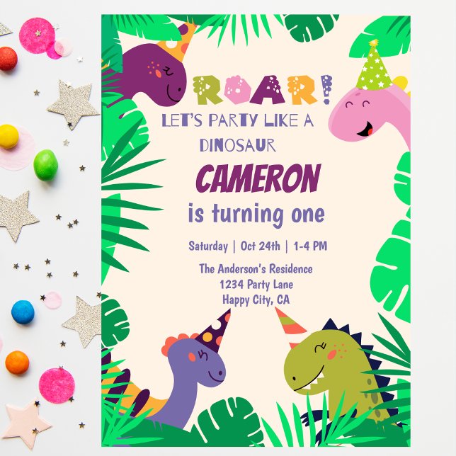Invitación Cute Dinosaurios Roar Hagamos Divertido Primer Cum (Subido por el creador)