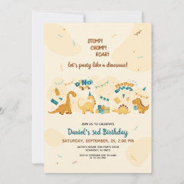 Invitación Cute dinosaurios Tercer Fiesta de Dino de Cumpleañ