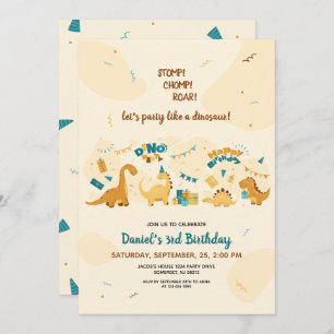 Invitación Cute dinosaurios Tercer Fiesta de Dino de Cumpleañ