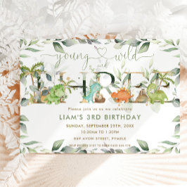 Invitación Cute Dinosaurios Verdor Tercer Cumpleaños Tres