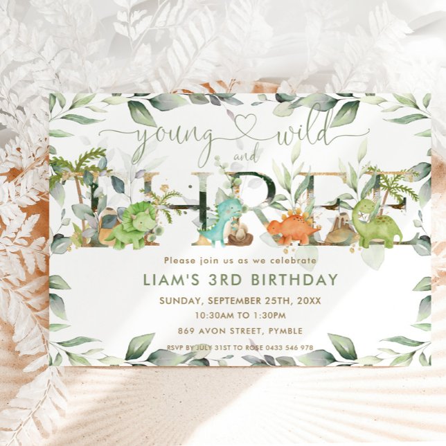 Invitación Cute Dinosaurios Verdor Tercer Cumpleaños Tres (Subido por el creador)