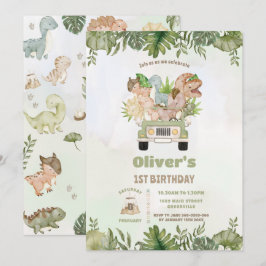 Invitación Cute Dinosauris Safari Car 1er 2do Tercer Cumpleañ