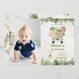 Invitación Cute Dinosauris Safari Car 1er segundo cumpleaños