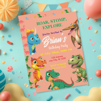 Invitación Cute Dinosaurs roar Boy Birthday Invitation
