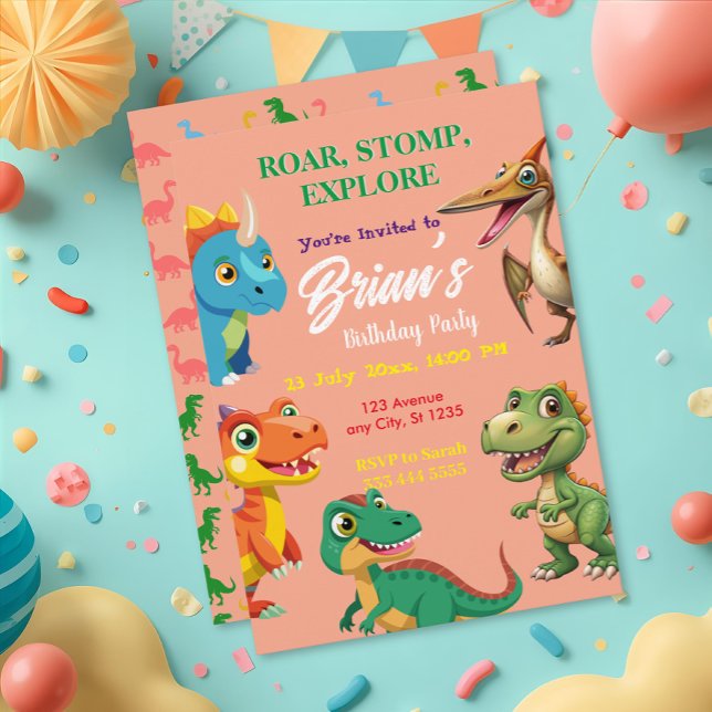 Invitación Cute Dinosaurs roar Boy Birthday  Invitation (Subido por el creador)