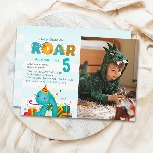Invitación Cute Dinosaurs Stomp Chomp and roar birhtday boy  (Subido por el creador)
