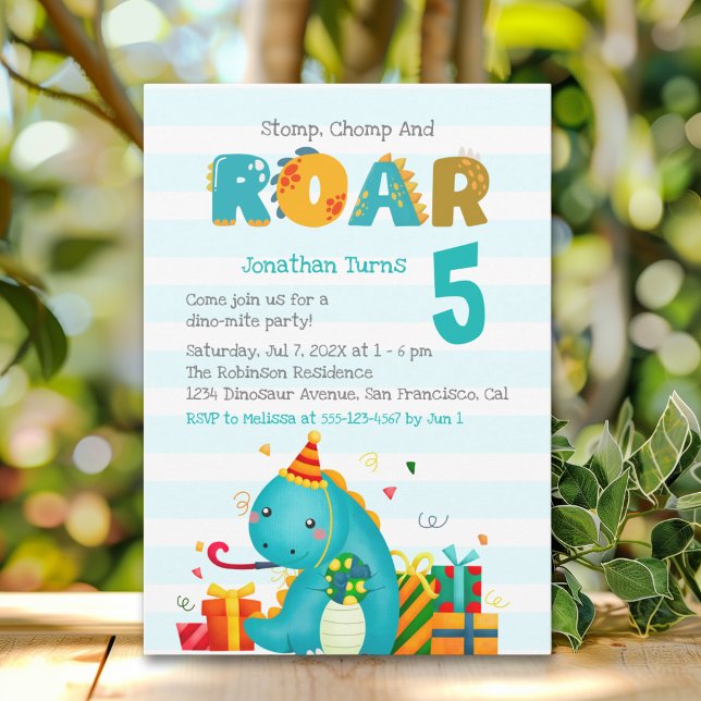 Invitación Cute Dinosaurs Stomp Chomp and roar birhtday boy  (Subido por el creador)