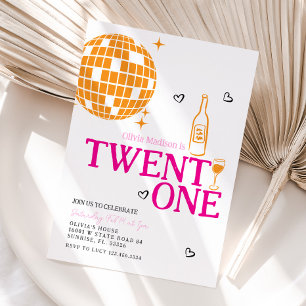 Invitación Cute Disco Ball Wine Fiesta de cumpleaños 21