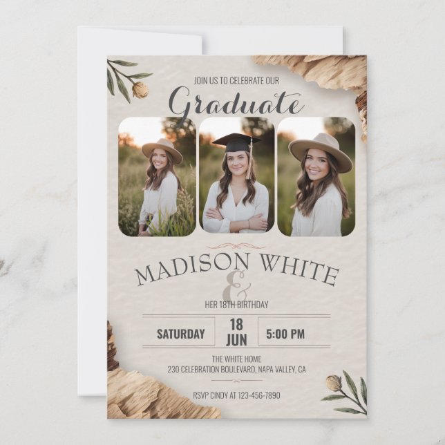 Invitación Cute DIY Rústico Estilo de país de graduación de c (Anverso)